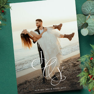 Cartes Pour Fêtes Annuelles Calligraphie de Noël JOY traditionnelle Une photo