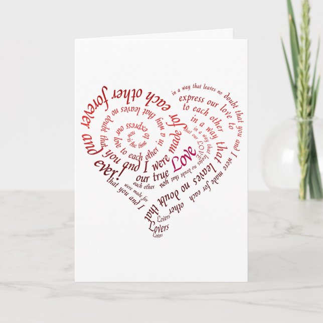 Cartes Pour Fêtes Annuelles Calligraphie de Saint Valentin Coeur avec verse (Devant)