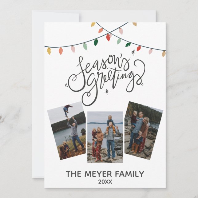 Cartes Pour Fêtes Annuelles Calligraphie de voeux de la saison Lumières de Noë (Devant)