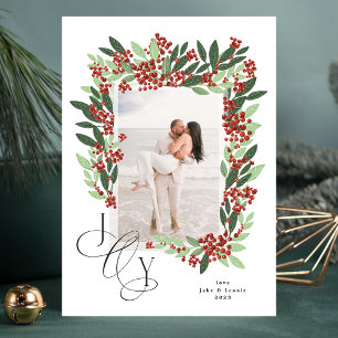 Cartes Pour Fêtes Annuelles Calligraphie des jeunes mariés JOIE Photo florale