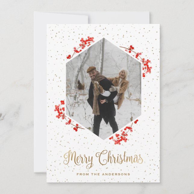 Cartes Pour Fêtes Annuelles Calligraphie des neiges des baies rouges Joyeux No (Devant)