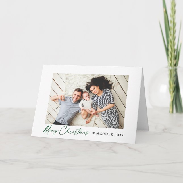 Cartes Pour Fêtes Annuelles Calligraphie écorce verte Script d'encre Noël Plie (Devant)