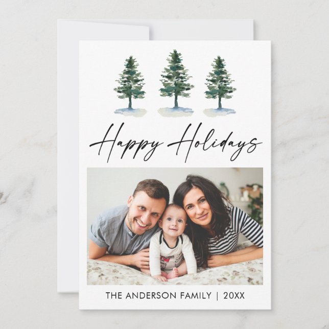 Cartes Pour Fêtes Annuelles Calligraphie Écran d'encre Photo Aquarelle Pines (Devant)