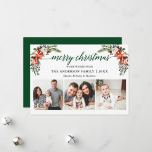 Cartes Pour Fêtes Annuelles Calligraphie Élégante Aquarelle Floral Hiver Vert