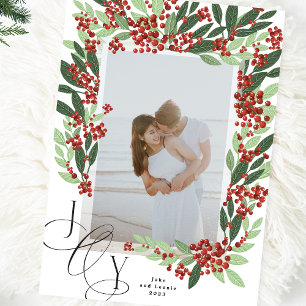 Cartes Pour Fêtes Annuelles Calligraphie élégante JOIE Photo botanique de Noël