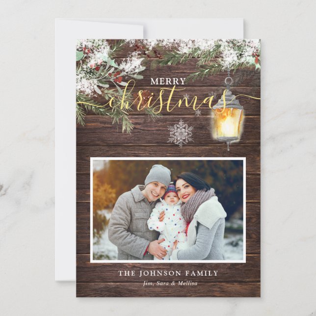 Cartes Pour Fêtes Annuelles Calligraphie en bois rustique Noël (Devant)