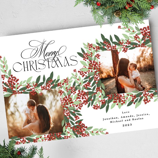 Cartes Pour Fêtes Annuelles Calligraphie enchantée Élégance Noël Deux photos (Créateur téléchargé)