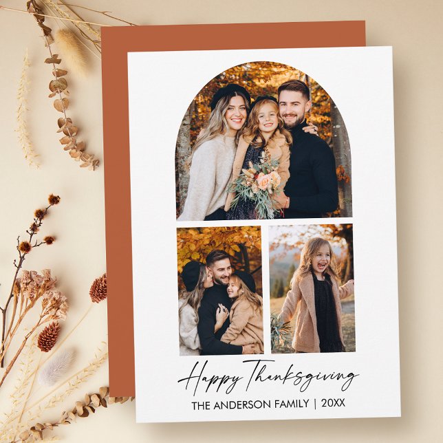 Cartes Pour Fêtes Annuelles Calligraphie Encre 3 Arche Photo Thanksgiving Holi (Customize to change your personalized text size or text style.)