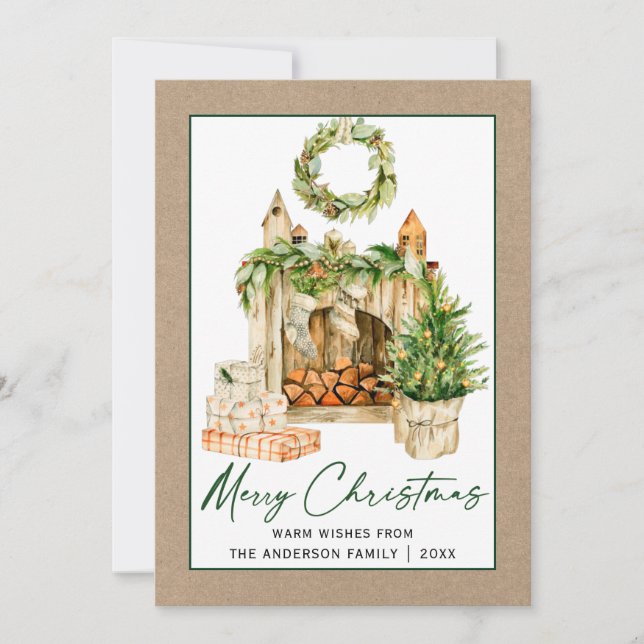 Cartes Pour Fêtes Annuelles Calligraphie Encre Aquarelle Noël Kraft (Devant)