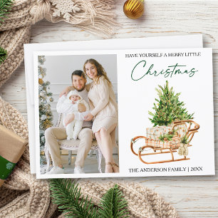 Cartes Pour Fêtes Annuelles Calligraphie Encre Aquarelle Pines Sleigh Photo