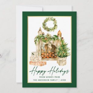 Cartes Pour Fêtes Annuelles Calligraphie Encre Aquarelle Vacances Gold Frame