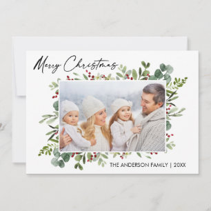 Cartes Pour Fêtes Annuelles Calligraphie Encre Aquarelle Verdure Berries Photo