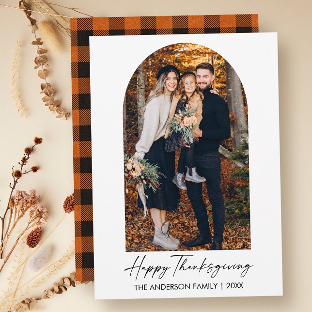 Cartes Pour Fêtes Annuelles Calligraphie Encre Photo Arche Plaid Thanksgiving (Customize to change your personalized text size or text style.)