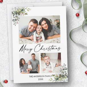 Cartes Pour Fêtes Annuelles Calligraphie Encre Script 3 Photo Greenery Berries