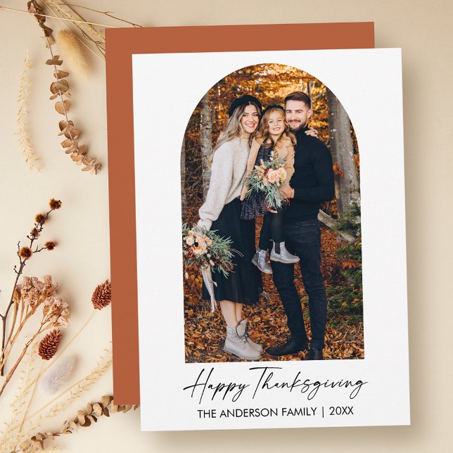 Cartes Pour Fêtes Annuelles Calligraphie Encre Script Photo Arche Thanksgiving (Customize to change your personalized text size, style or to change color of back of card.)