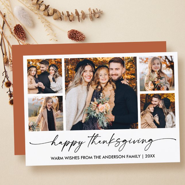 Cartes Pour Fêtes Annuelles Calligraphie Encre Thanksgiving Terracotta 5 Photo (Customize to change your personalized text size or text style.)