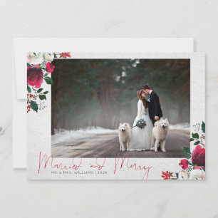Cartes Pour Fêtes Annuelles CALLIGRAPHIE + FLEURIR Photo de Merry & Married