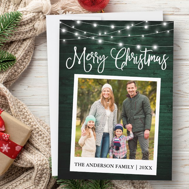 Cartes Pour Fêtes Annuelles Calligraphie Green Wood Lights Caméra instantanée  (Customize to add text to back of card.)