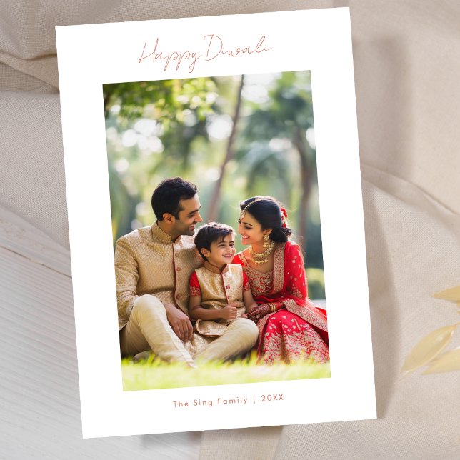 Cartes Pour Fêtes Annuelles Calligraphie Happy Diwali Famille Photo Copper Ros (Créateur téléchargé)
