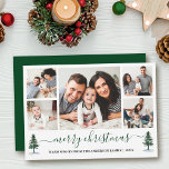 Cartes Pour Fêtes Annuelles Calligraphie Joyeux Noël 5 Photo Pins verts<br><div class="desc">Script de calligraphie moderne Joyeux Noël 5 Photo Carte de vacances inclut Aquarelle Pine Arbres - Forest Green Script</div>