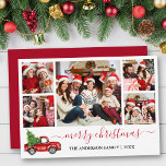 Cartes Pour Fêtes Annuelles Calligraphie Joyeux Noël Camion rouge 5 Photo<br><div class="desc">Calligraphie moderne Script 5 Photo Famille Photo Collage Joyeux Noël Card inclut Watercolor Vintage Camion rouge avec arbre - Script rouge</div>