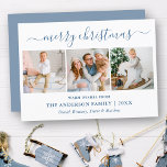 Cartes Pour Fêtes Annuelles Calligraphie Joyeux Noël Dusty Blue 3 Photo<br><div class="desc">Calligraphie moderne tendance Script 3 Photo Famille Photo Collage Joyeuse Carte de Noël - Dusty Blue</div>