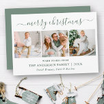 Cartes Pour Fêtes Annuelles Calligraphie Joyeux Noël Sage Green 3 Photo<br><div class="desc">Calligraphie moderne tendance Script 3 Photo Famille Photo Collage Joyeux Noël Carte - Sage Green</div>