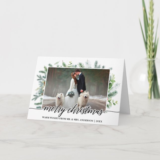 Cartes Pour Fêtes Annuelles Calligraphie Mariage Photo Noël Pine vert (Devant)
