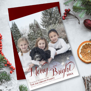 Cartes Pour Fêtes Annuelles Calligraphie Merry & Bright Script Bourgogne Photo