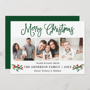 Cartes Pour Fêtes Annuelles Calligraphie moderne 3 Photo Christmas Holly