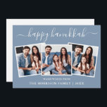 Cartes Pour Fêtes Annuelles Calligraphie moderne 3 Photo Happy Hanoukka Blue<br><div class="desc">Calligraphie moderne tendance Script 3 Photo Famille Photo Collage Happy Hanoukka Card - Dusty Blue</div>