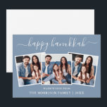 Cartes Pour Fêtes Annuelles Calligraphie moderne 3 Photo Joyeux Hanukkah Bleu<br><div class="desc">Calligraphie de script tendance moderne 3 Collage de photos de famille Carte de voeux Hanukkah - Bleu poussiéreux</div>