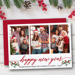 Cartes Pour Fêtes Annuelles Calligraphie moderne 3 Photo Joyeux Nouvel An Roug