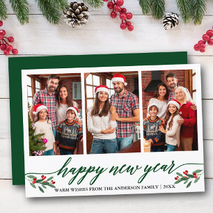 Cartes Pour Fêtes Annuelles Calligraphie moderne 3 Photo Joyeux nouvel an vert