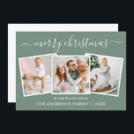 Cartes Pour Fêtes Annuelles Calligraphie moderne 3 Photo Noël Sage Vert<br><div class="desc">Calligraphie moderne tendance Script 3 Photo Famille Photo Collage Joyeux Noël Carte - Sage Green</div>