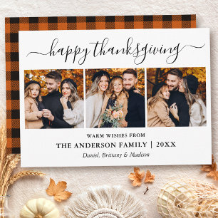 Cartes Pour Fêtes Annuelles Calligraphie moderne 3 Photo Plaid Thanksgiving