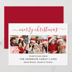 Cartes Pour Fêtes Annuelles Calligraphie moderne 3 Photo Rouge Joyeux Noël