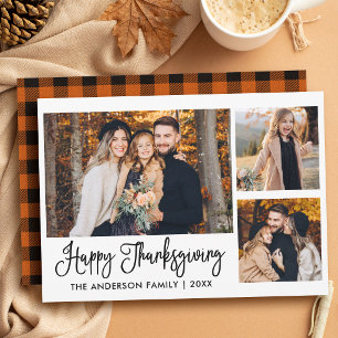 Cartes Pour Fêtes Annuelles Calligraphie moderne 3 Photo Thanksgiving Plaid