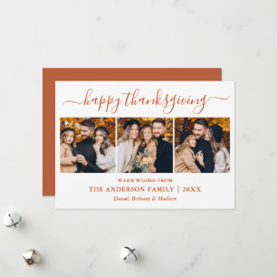 Cartes Pour Fêtes Annuelles Calligraphie moderne 3 Photo Thanksgiving Terracot