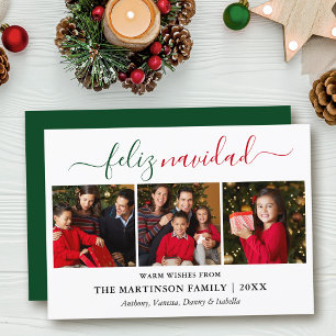 Cartes Pour Fêtes Annuelles Calligraphie moderne 3 Photo Vert Rouge Feliz Navi