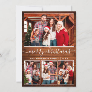 Cartes Pour Fêtes Annuelles Calligraphie moderne 4 Photo Bois Joyeux Noël