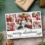 Cartes Pour Fêtes Annuelles Calligraphie moderne 5 Photo Famille Joyeux Noël<br><div class="desc">Calligraphie moderne Script 5 Photo Famille Photo Collage Joyeux Noël Carte inclut Aquarelle Noël Fruits de Noël</div>