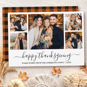 Cartes Pour Fêtes Annuelles Calligraphie moderne 5 Photo Plaid Thanksgiving