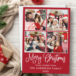 Cartes Pour Fêtes Annuelles Calligraphie moderne amusante Noël 4 Photos Rouge