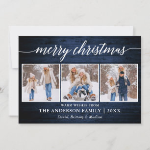 Cartes Pour Fêtes Annuelles Calligraphie moderne Bois bleu Noël 3 Photo