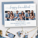 Cartes Pour Fêtes Annuelles Calligraphie moderne Dusty Blue Hanoukka 3 Photo<br><div class="desc">Calligraphie moderne tendance Script 3 Photo Famille Photo Collage Happy Hanoukka Card - Dusty Blue</div>