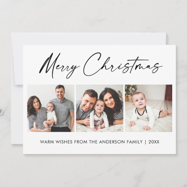 Cartes Pour Fêtes Annuelles Calligraphie moderne Encre Script 3 Photo Noël (Devant)