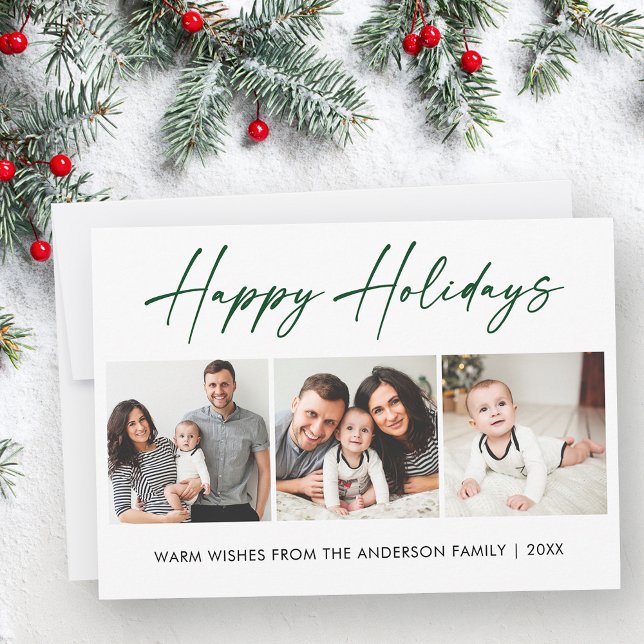 Cartes Pour Fêtes Annuelles Calligraphie moderne Encre verte Script 3 Photo (Customize to change your personalized text size or style.)