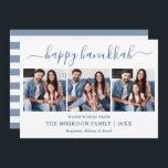 Cartes Pour Fêtes Annuelles Calligraphie moderne Hanoukka 3 Photo Bleu rayé<br><div class="desc">Calligraphie moderne tendance Script 3 Photo Famille Photo Collage Happy Hanoukka Card - Dusty Blue and White Stripes Retour</div>