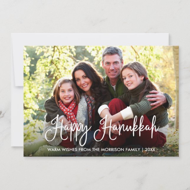 Cartes Pour Fêtes Annuelles Calligraphie moderne Happy Hanoukka Family Photo (Devant)
